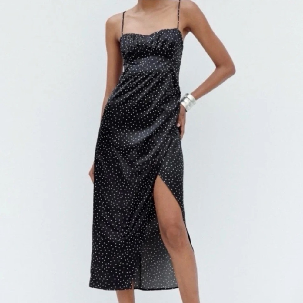 Zara Dotted Satin Effect Corset Dress XS
